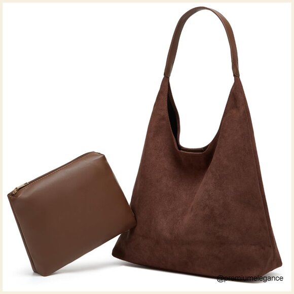 Handbags - Medium Slouchy Tote Bag Faux Leather Shoulder Bag Hobo Work Travel